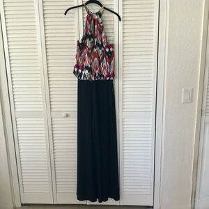 Addressing Woman jumpsuit, black wide leg bottoms upper abstract print NWOT‎ M